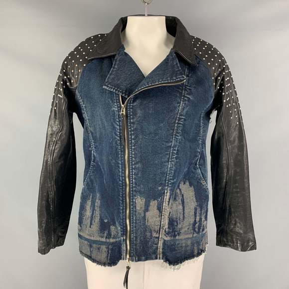 KMRII Other - KMRII Black Blue Studded Cotton Spandex Motorcycle Jacket